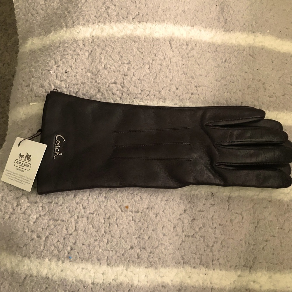 Dark brown Coach leather gloves NWT 10 1/4 inches long